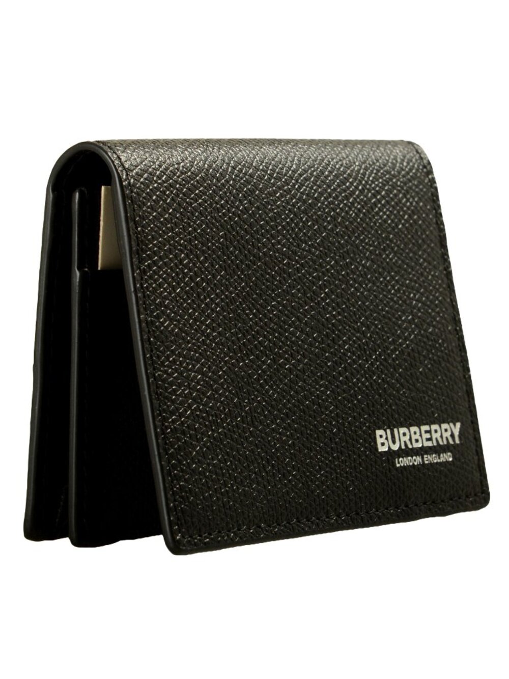 Burberry Unisex Black 100% Pebbled Leather Small Wallet Card Case